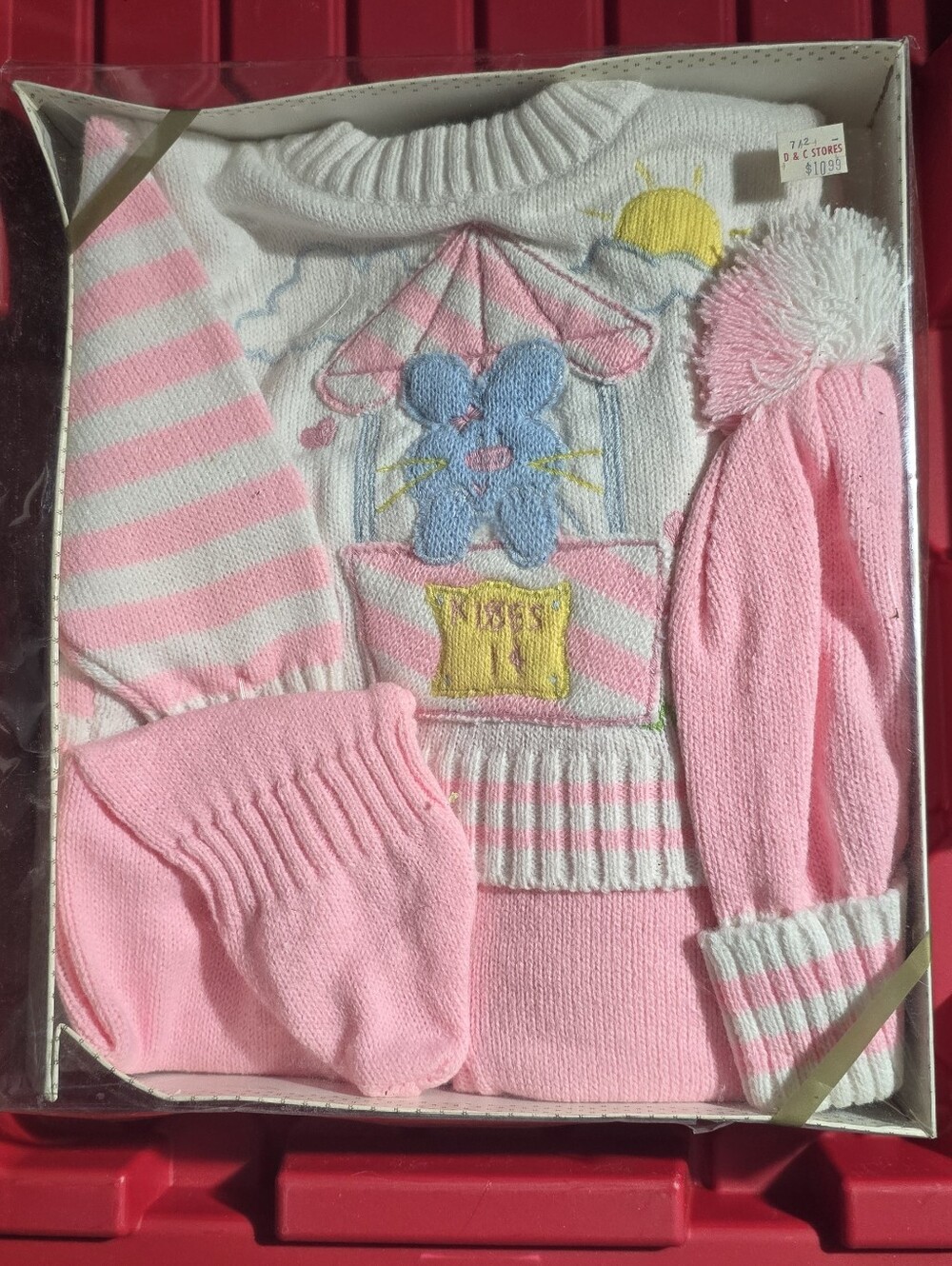 90s Confetti Knit Pink Striped Kids Sweater Set with Hat and Pants